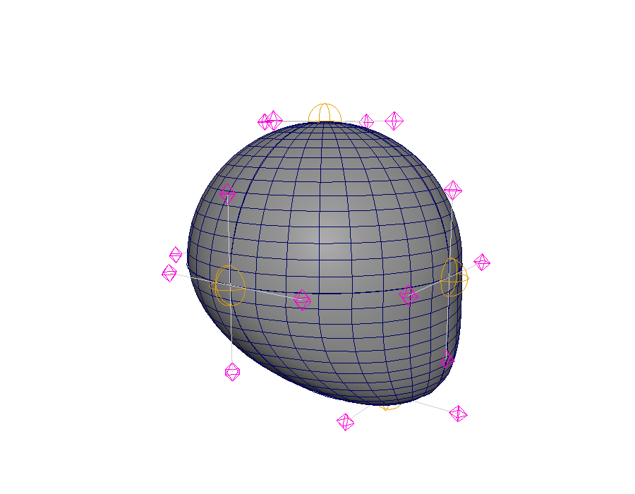 A sphere changed by moving its CurveDeform profile controls