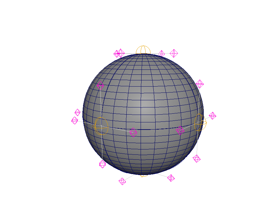 A sphere at rest with CurveDeform profile controls around it